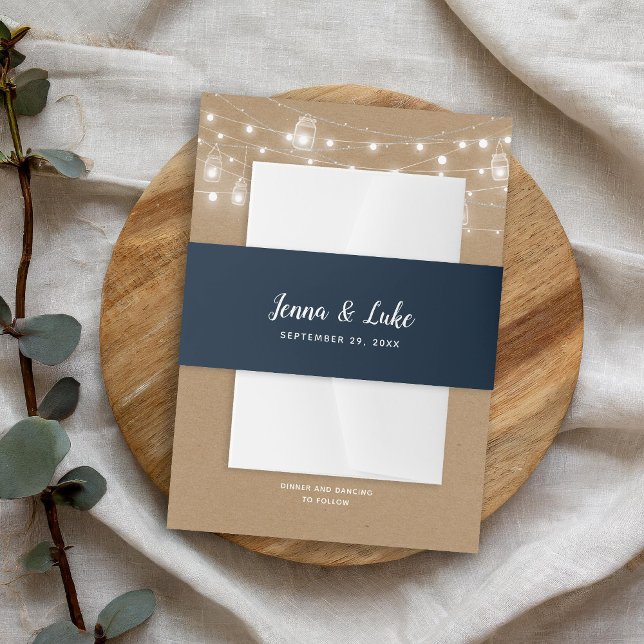 Rustic Navy Blue Wedding Invitation Belly Band (Creator Uploaded)