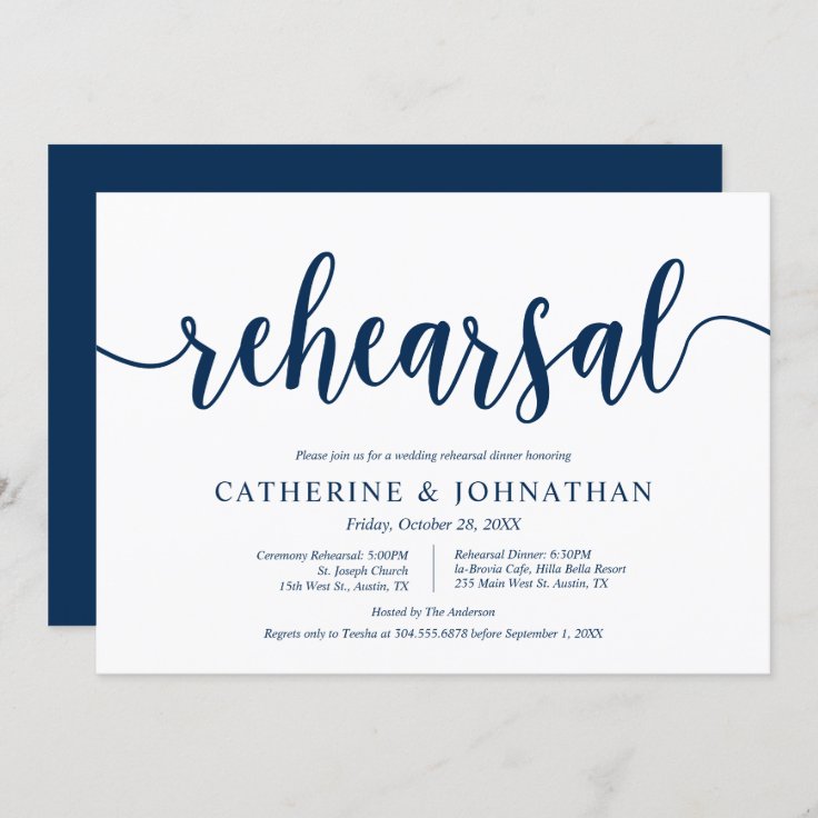 Rustic Navy Blue Wedding Rehearsal And Dinner Invitation Zazzle