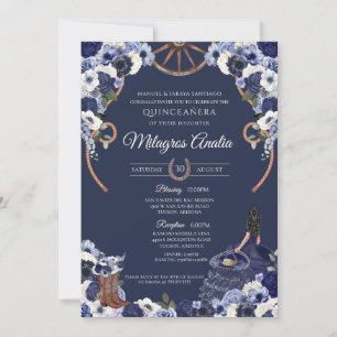 Rustic Navy Blue Western Charro Quinceanera Invitation
