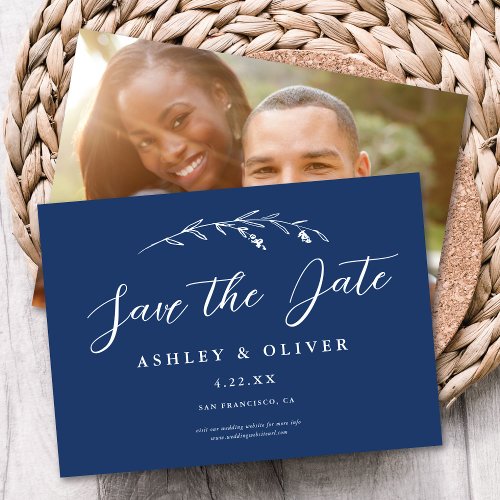 Rustic Navy Blue Wildflower  Photo Save The Date Invitation