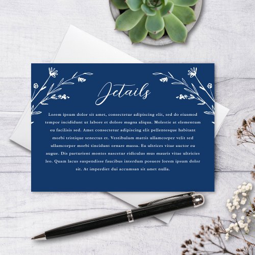 Rustic Navy Blue Wildflower Wedding Details Card
