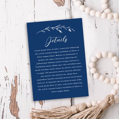 Rustic Navy Blue Wildflower Wedding Details  Enclosure Card
