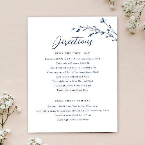 Rustic Navy Blue Wildflower Wedding Enclosure Card