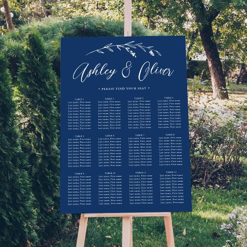 Rustic Navy Blue Wildflower Wedding Seating Chart Foam Board