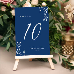 Rustic Navy Blue Wildflowers Boho Wedding Table Number