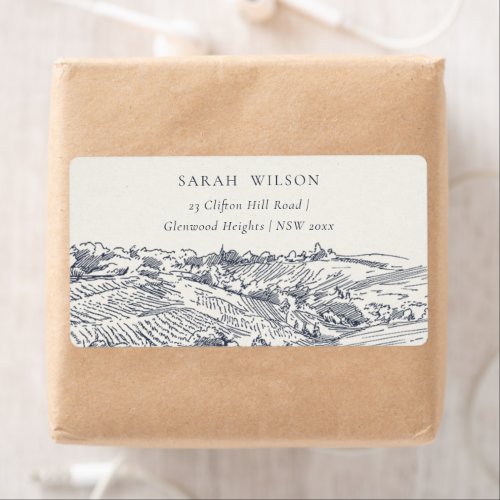 Rustic Navy Blue Winery Mountain Sketch Address Label