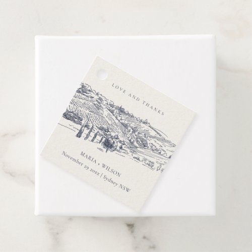 Rustic Navy Blue Winery Mountain Sketch Wedding Favor Tags
