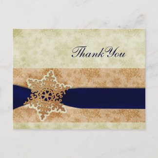 rustic "navy blue" winter wedding Thank You Postcard