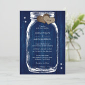 Rustic Navy Blue Wood Mason Jar Wedding Invitation (Standing Front)