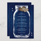 Rustic Navy Blue Wood Mason Jar Wedding Invitation (Front/Back)