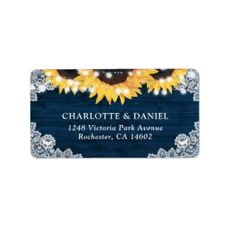 Rustic Navy Blue Wood Sunflower Address Labels