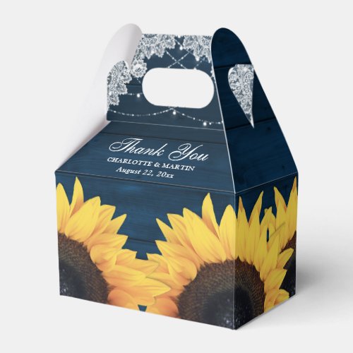 Rustic Navy Blue Wood Sunflower Wedding Favor Boxes