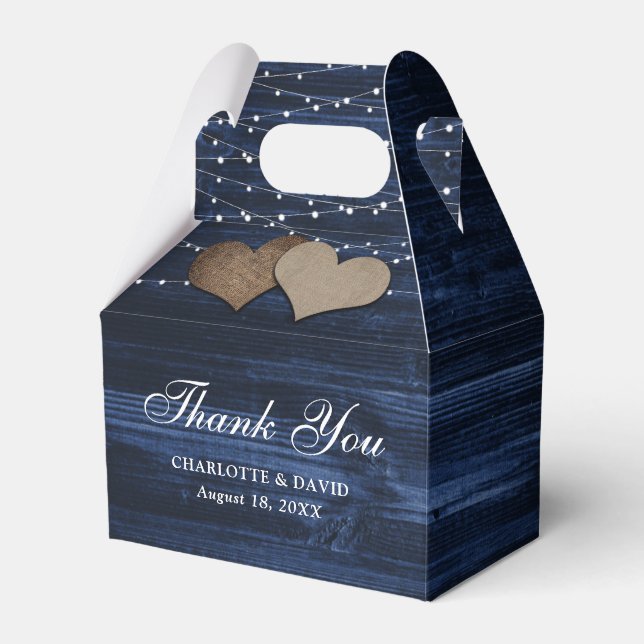 Rustic Navy Blue Wood Wedding Favor Box (Front Side)