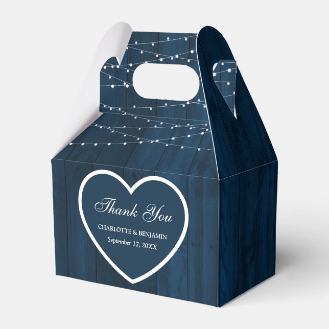 Rustic Navy Blue Wood Wedding Thank You Favor Boxes (Front Side)