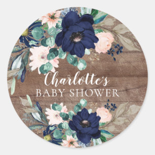 Rustic Navy Blush Floral Baby Shower Envelope Seal
