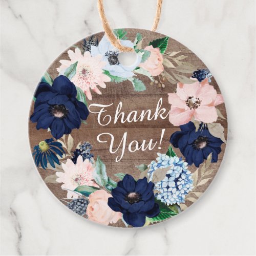 Rustic Navy  Blush Floral Baby Shower Favor Gift Favor Tags