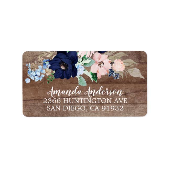 Rustic Navy & Blush Flowers Bridal Shower Labels (Front)