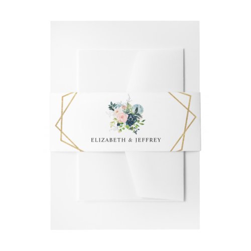 Rustic Navy Blush Gold Floral Geometric Wedding Invitation Belly Band