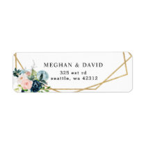 Rustic Navy Blush Gold Floral Geometric Wedding Label
