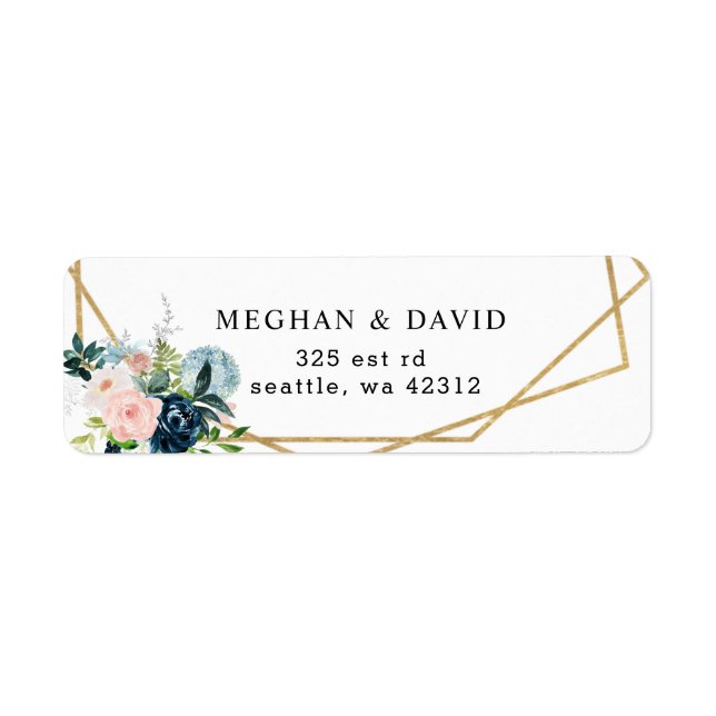  Rustic Navy Blush Gold Floral Geometric Wedding Label (Front)