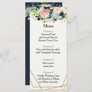 Rustic Navy Blush Gold Floral Geometric Wedding Menu