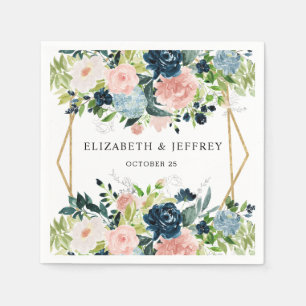Rustic Navy Blush Gold Floral Geometric Wedding Napkins