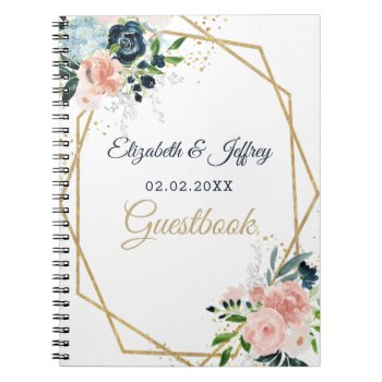Rustic Navy Blush Gold Floral Geometric Wedding Notebook by blessedwedding at Zazzle