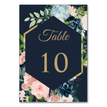 Rustic Navy Blush Gold Floral Geometric Wedding Table Number
