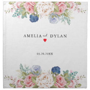 Rustic Navy Blush Pink Floral Modern Wedding Cloth Napkin