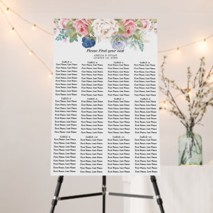 Rustic Navy Blush Pink Floral Wedding 12 Tables Foam Board