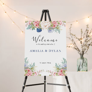 Rustic Navy Blush Pink Floral Wedding Welcome Foam Board