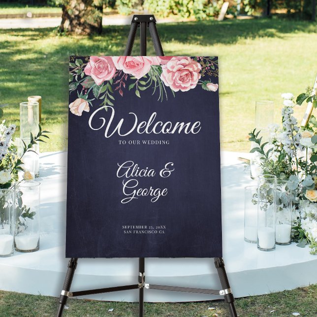 Rustic navy blush welcome to our wedding sign (Creator Uploaded)