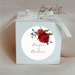 Rustic Navy Burgundy Floral Wedding Favor Classic Round Sticker