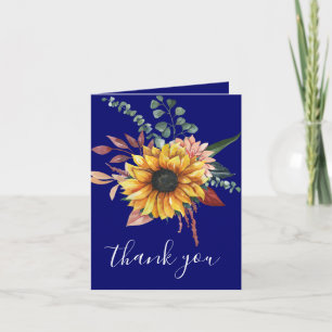 Rustic Navy Burgundy Sunflowers Thank You Card