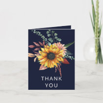 Rustic Navy Burgundy Sunflowers Thank You Card
