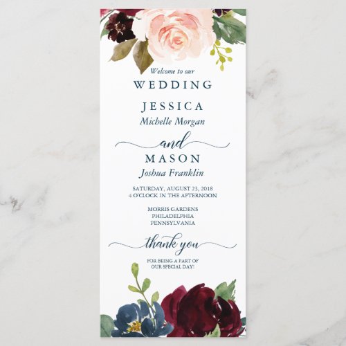 Rustic Navy Burgundy Wedding Program