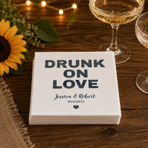 Rustic Navy Drunk on Love Wedding Napkins