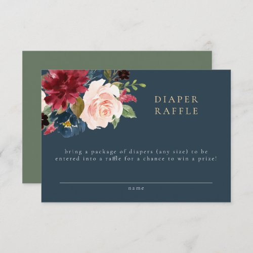 Rustic Navy Floral Baby Shower Diaper Raffle Invitation