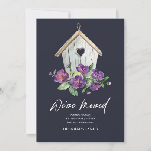 RUSTIC NAVY FLORAL BIRD HOUSE MOVING NEW ADDRESS ANNOUNCEMENT