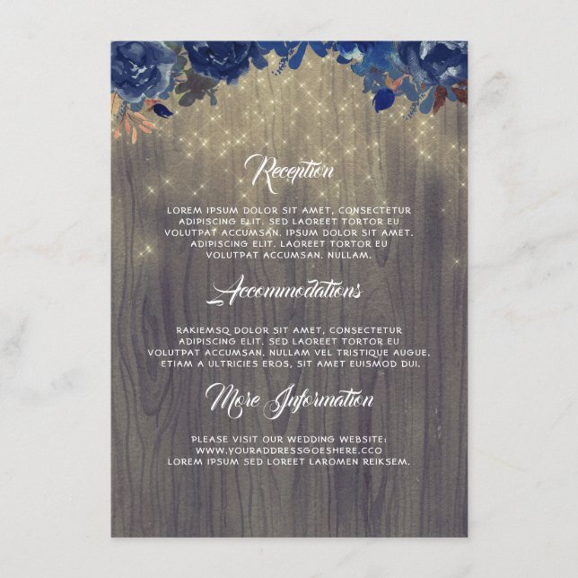 Rustic Navy Floral Wedding Information Guest Enclosure Card (Front)