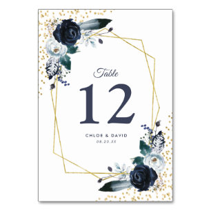 Rustic Navy Gold Floral Wedding Table Number