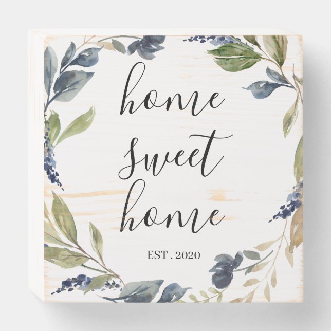 Rustic Navy Home Sweet Home Wooden Box Sign (Front Horizontal)