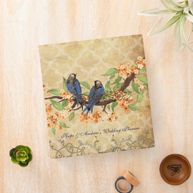 Rustic Navy Lovebird Coral Earth Tones 3 Ring Binder (In Situ)