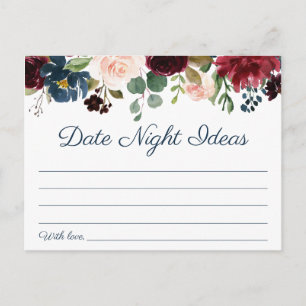 Rustic Navy Marsala Floral Date Night Ideas Cards
