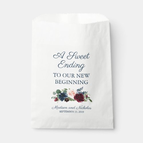 Rustic Navy Marsala Floral Wedding Favor Bags
