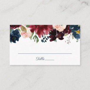 Rustic Navy Marsala Floral Wedding Flat Place Card