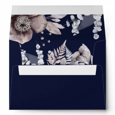 Rustic Navy Mauve Floral Botanical Wedding Envelope