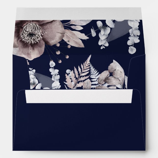 Rustic Navy Mauve Floral Botanical Wedding Envelope (Back (Bottom))
