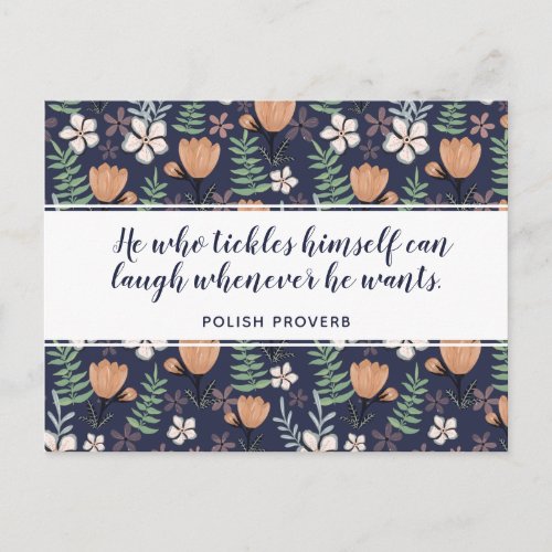 Rustic Navy Motivational Laughter Quote Floral Art Postcard