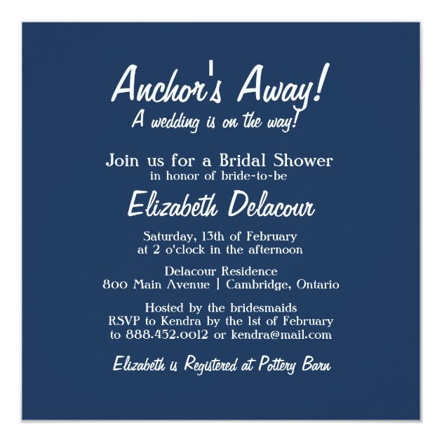 Rustic Navy Nautical Bridal Shower Invitation